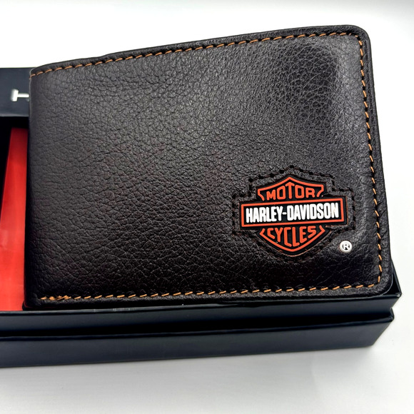Harley Davidson Mens Genuine Leather RFID Bifold Wallet MWM079/01 Brown - Picture 10 of 13